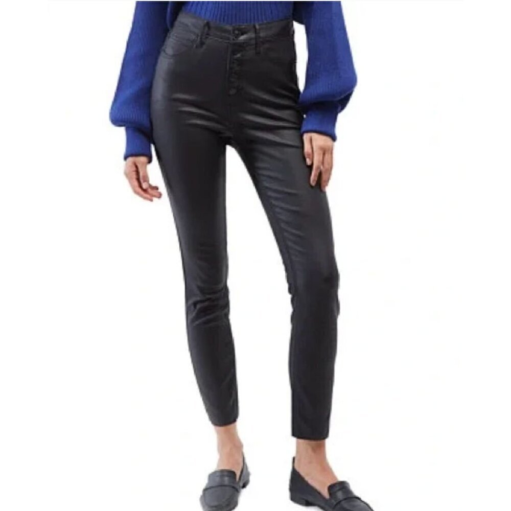 OAT NYC Faux Leather High Rise Skinny Ankle Casual Pants Button Fly Black SZ 32W